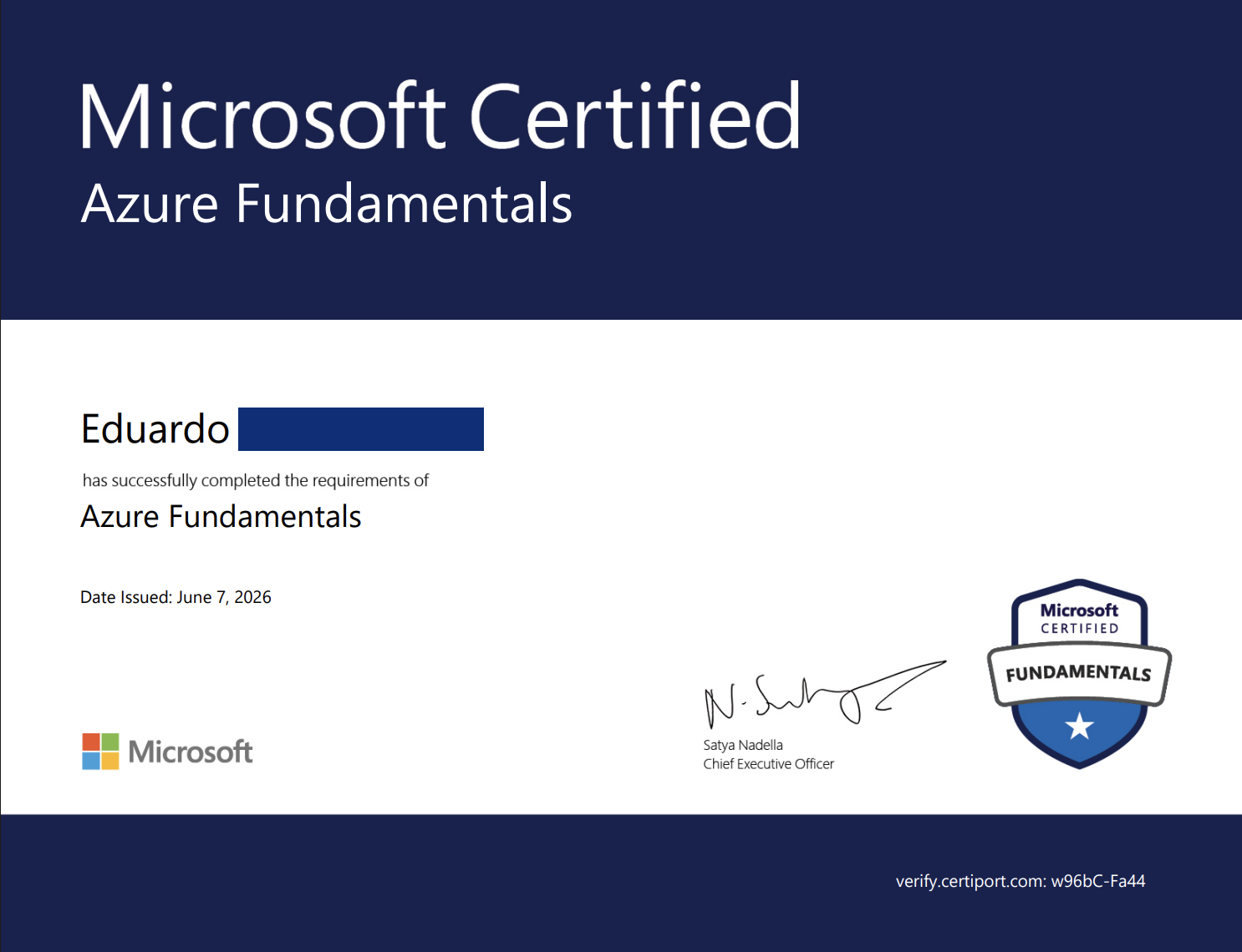 Alumno certificado Microsoft Azure Fundamentals